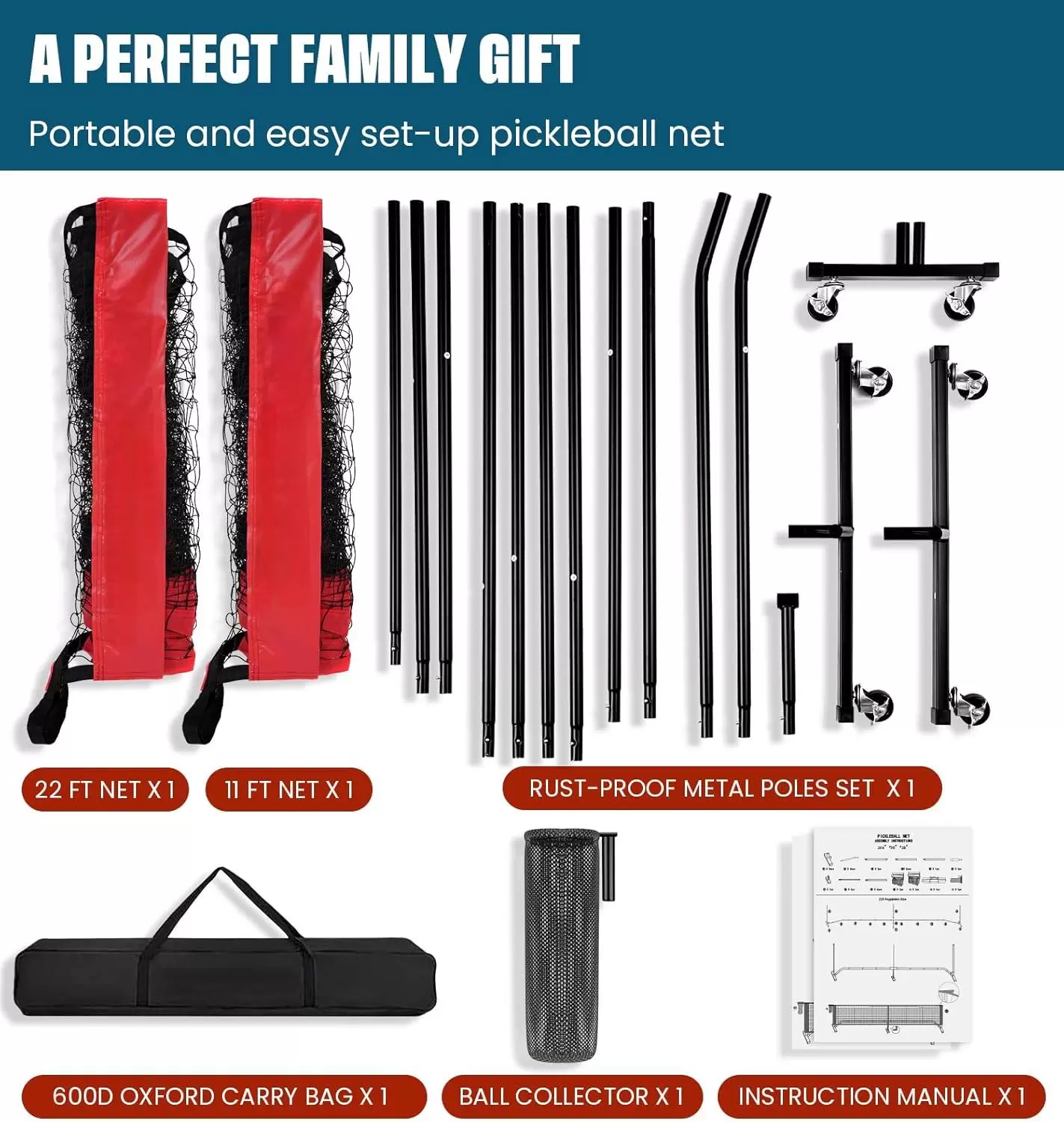 Rede de treino de pickleball de 22x3 p&eacute;s