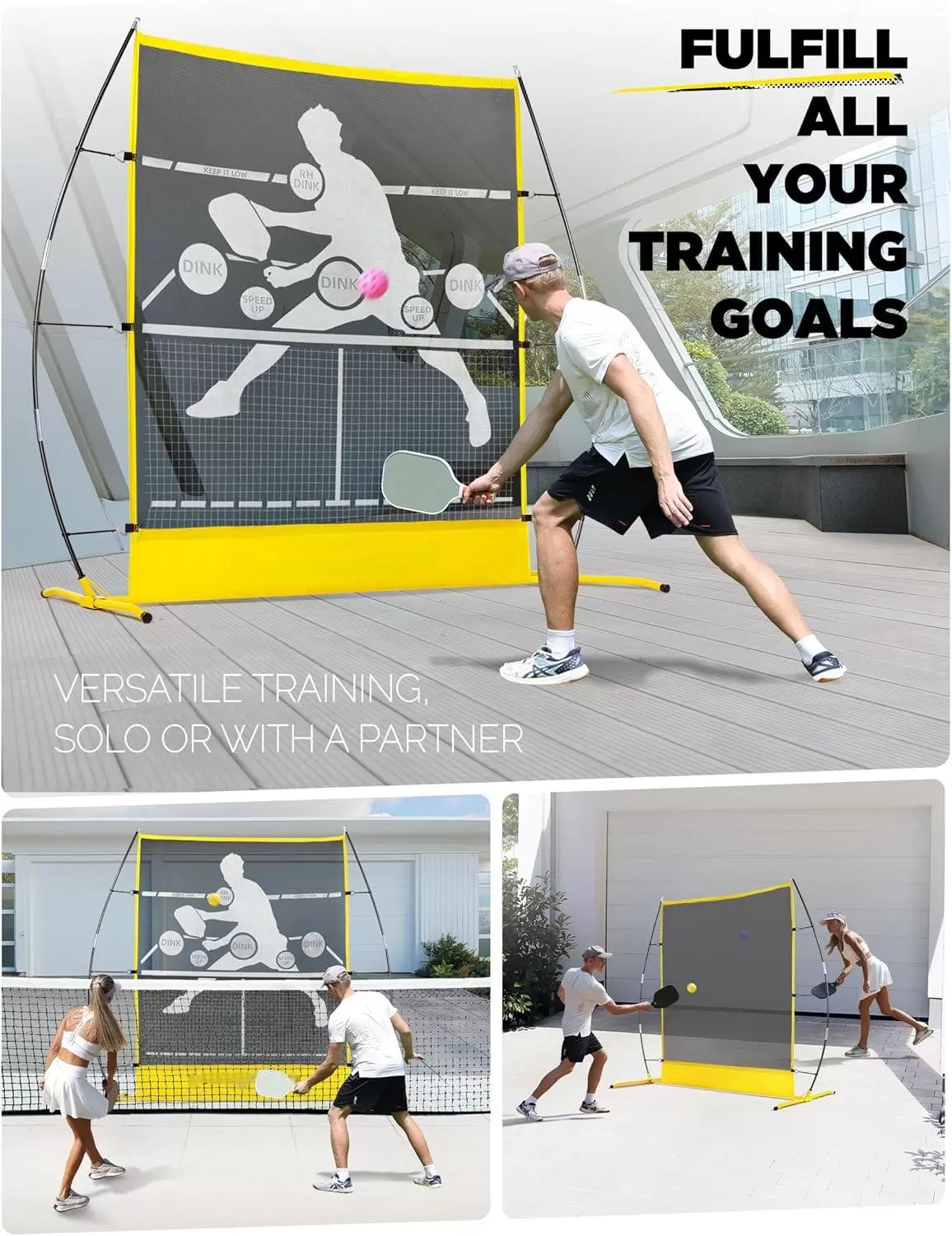 Rede de rebote para pickleball 2 em 1, 1,83 m x 1,83 m