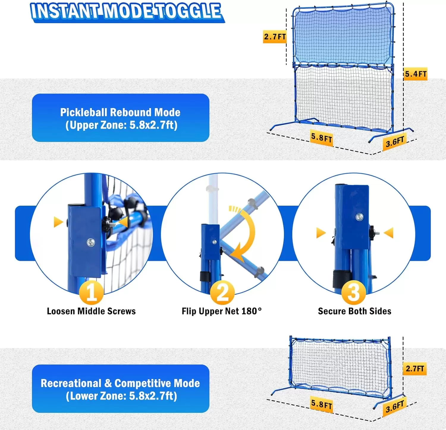 Pickleball em tubo de a&ccedil;o 2 em 1, 5,8 x 5,4 p&eacute;s