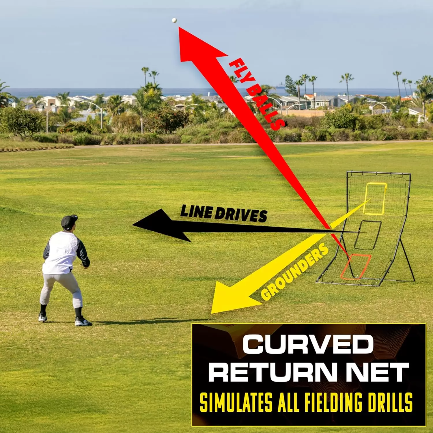 Rede de rebote multiesportiva com tr&ecirc;s zonas de alvo.