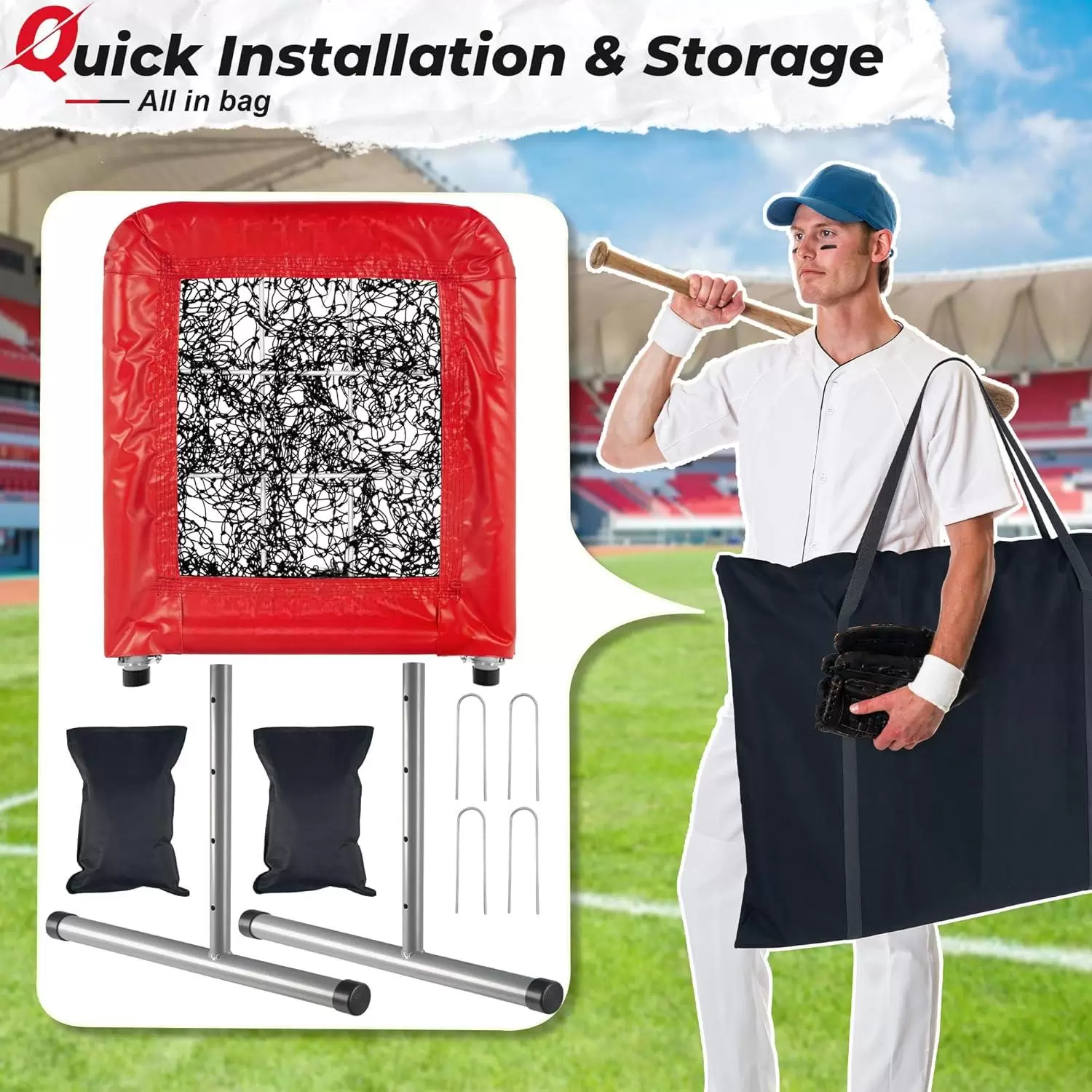 Rede de arremesso de beisebol e softball estilo profissional com 9 buracos