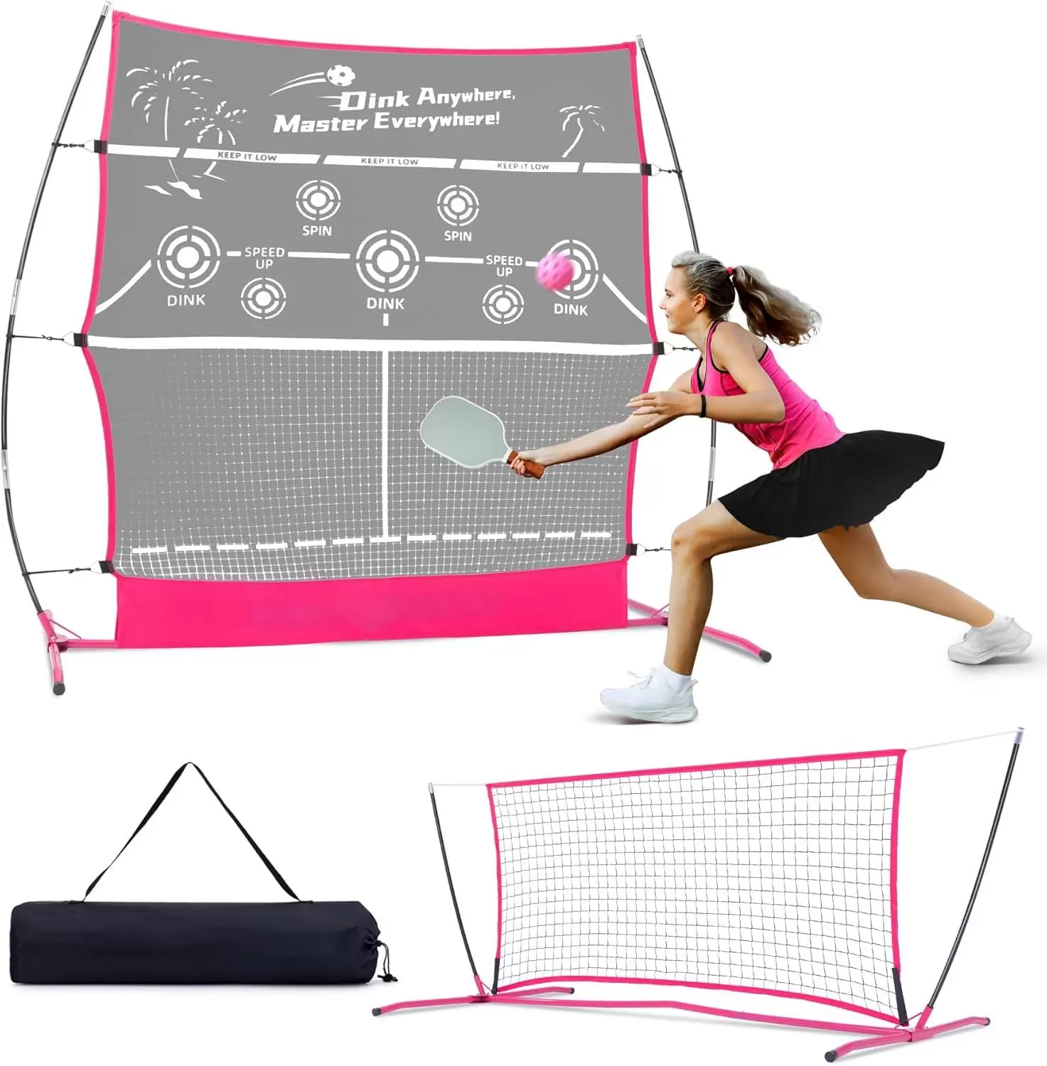 Rede de rebote para pickleball 2 em 1, 1,83 m x 1,83 m
